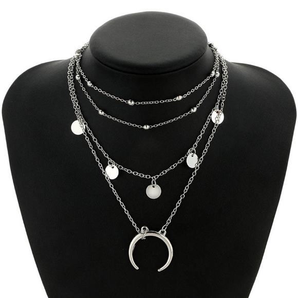 🌸DOUBLE HORN NECKLACE CRESCENT MOON BOHO LAYERS - Picture 6 of 6